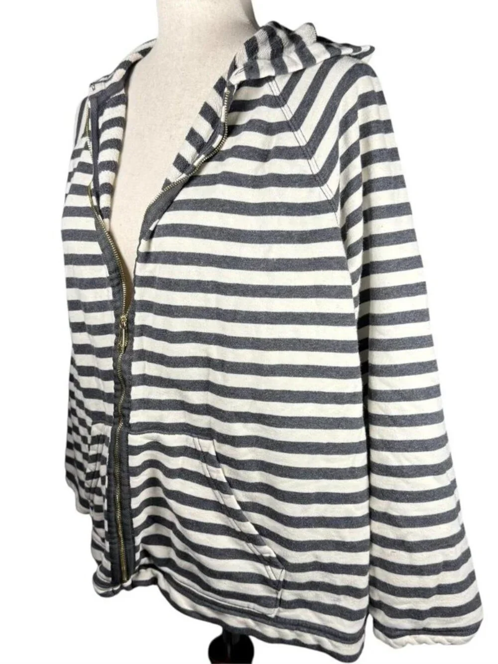 Liz Claiborne Boxy Gray and White Striped Hoodie - Picture 3 of 7